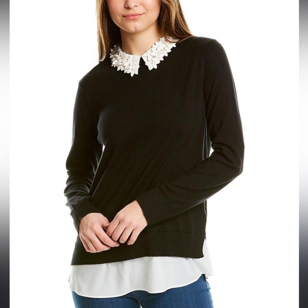 Ted Baker black sweater with embellished collar in size 4 (US size 12)